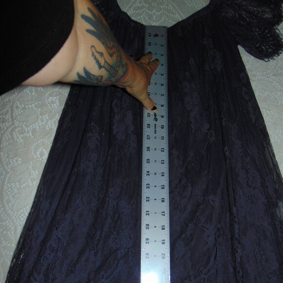 American Eagle Tunic blouse lace womens scalloped cottagecore Whimsigoth blue M - Picture 6 of 11